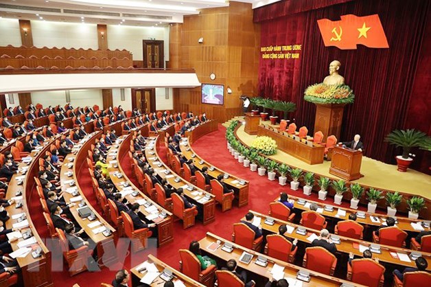 Tổng Bí thư Nguyễn Phú Trọng phát biểu bế mạc Hội nghị Trung ương 4, khóa XIII. (Ảnh: TTXVN)